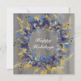 Tarjeta Festiva Wreath pintada de azul y oro