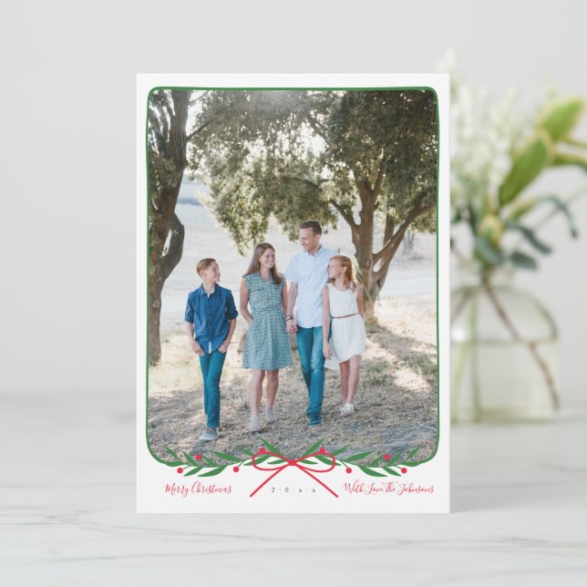 Tarjeta Festiva Wreath preferida personalizada de vacaciones con a (Anverso de pie)