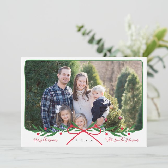 Tarjeta Festiva Wreath preferida personalizada de vacaciones con a (Anverso de pie)