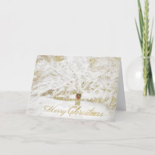 Tarjeta Festiva Wreath sobre el árbol de nieve