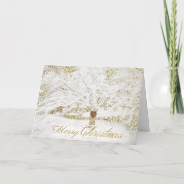 Tarjeta Festiva Wreath sobre el árbol de nieve (Anverso)