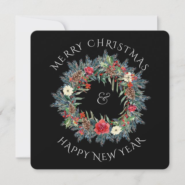 Tarjeta Festiva Wreath y tu plaza de fotos de vacaciones (Anverso)