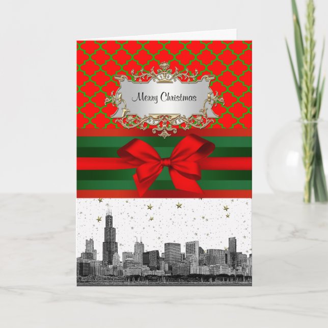 Tarjeta Festiva Xmas del Cuarteto Verde Rojo de Chicago (Anverso)