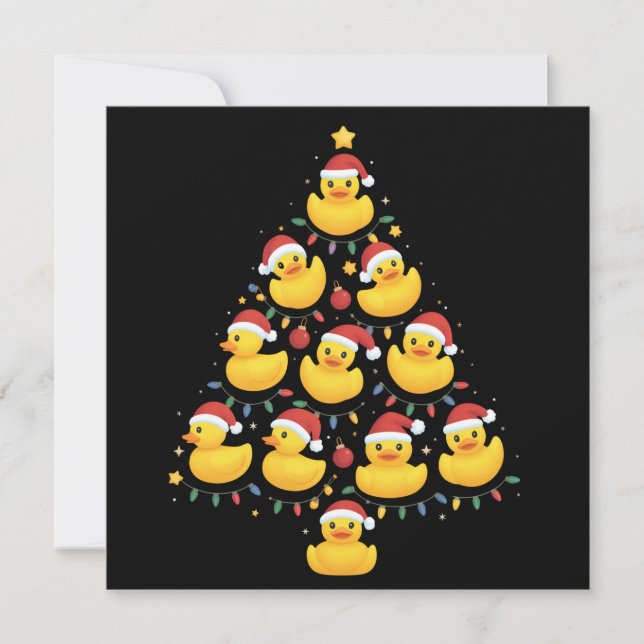 Tarjeta Festiva Xmas Lighting Santa Hat Rubber Duck Christmas Tree (Anverso)