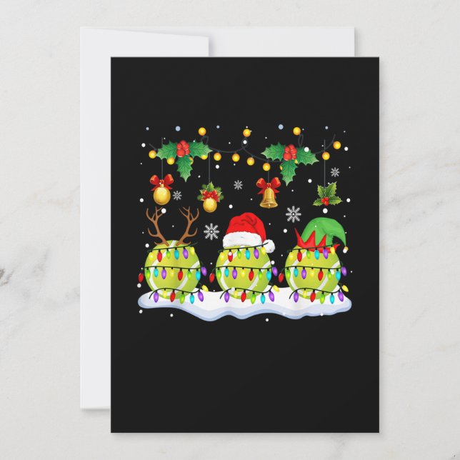 Tarjeta Festiva Xmas Lights Three Reindeer Santa Elf Tennis Balls (Anverso)