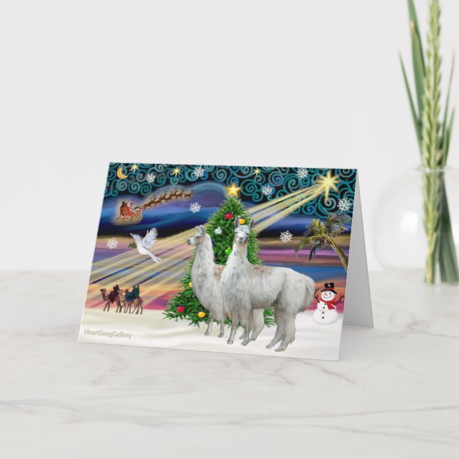 Tarjeta Festiva Xmas Magic - 2 Llamas (Anverso)