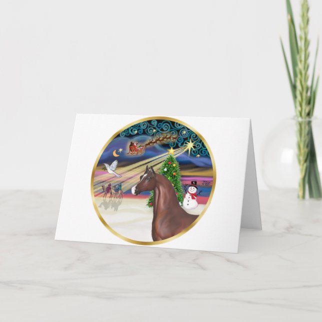 Tarjeta Festiva Xmas Magic - Caballo Arábigo Marrón (Anverso)