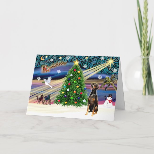 Tarjeta Festiva Xmas Magic-Doberman Blk-Natural (Anverso)