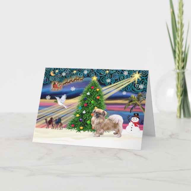 Tarjeta Festiva Xmas Magic-Tibetan Spaniel (Anverso)