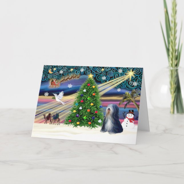 Tarjeta Festiva Xmas Magic-Tibetan Terrier (BW) (Anverso)