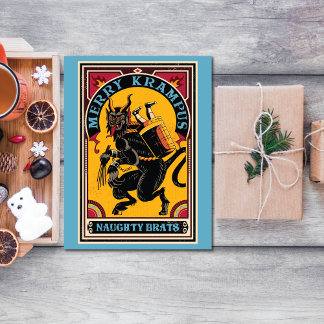 Tarjeta Festiva Xmas Merry Krampus Naughty Brats Circus Poster
