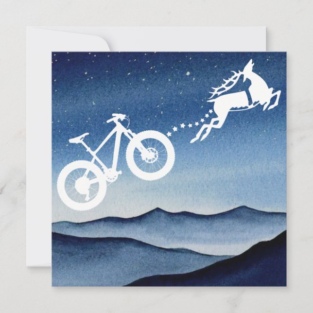 Tarjeta Festiva Xmas Mountain Bike Reindeer Christmas Star Night  (Anverso)
