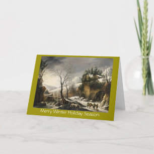 Tarjeta Festiva Xmas paisaje de invierno con aves Saludo de Año Nu
