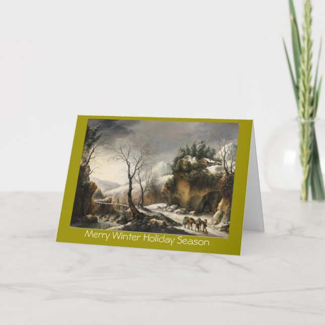 Tarjeta Festiva Xmas paisaje de invierno con aves Saludo de Año Nu (Anverso)