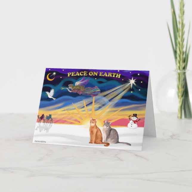 Tarjeta Festiva Xmas Sunrise - Dos gatos abismos (Anverso)