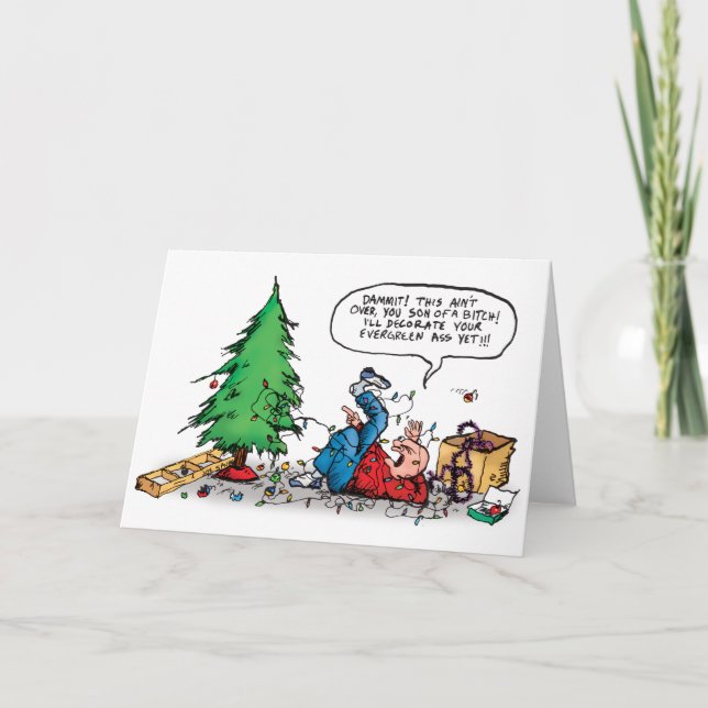 Tarjeta Festiva Xmas Tree Fight Holiday Card (Anverso)
