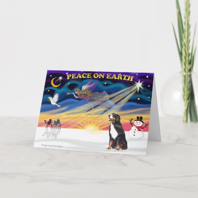 Tarjeta Festiva XmasSunrise-Bernese Perro 3 (Anverso)