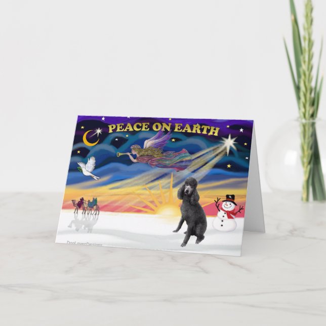 Tarjeta Festiva XmasSunrise-Black Standard Poodle (Anverso)