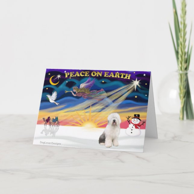 Tarjeta Festiva XmasSunrise-Old English Sheepdog3 (Anverso)