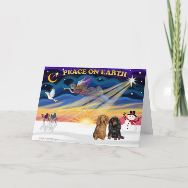 Tarjeta Festiva XmasSunrise-Two Dachshunds-LH (Anverso)