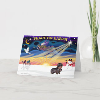 Tarjeta Festiva XmasSunrise-WireHaired Dachshund