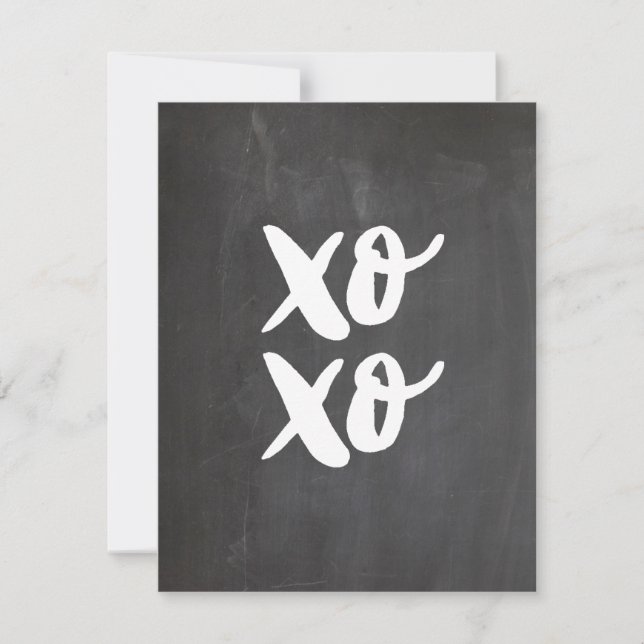 Tarjeta Festiva XO. Abrazos y besos día de San Valentín. Pizarra (Anverso)