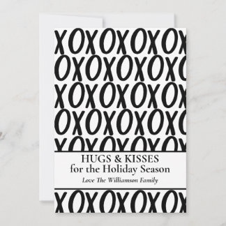 Tarjeta Festiva XOXO Abrazos Besos Minimalista Blanco Negro