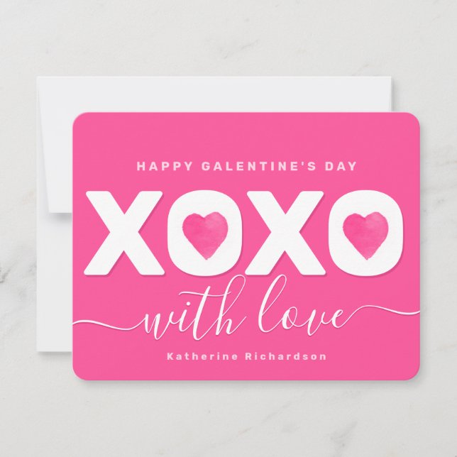 Tarjeta Festiva "XOXO" blanco rosado elegante Día de Galentina (Anverso)