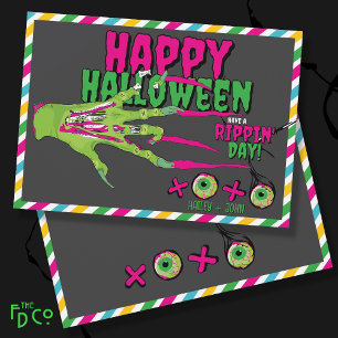 Tarjeta Festiva ¡XOXO de Halloween Feliz Zombie Divertido Lindo y 