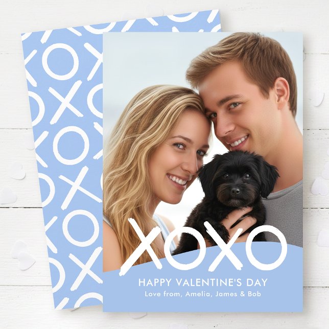 Tarjeta Festiva XOXO Happy Valentine's Day Photo Blue Modern (Subido por el creador)