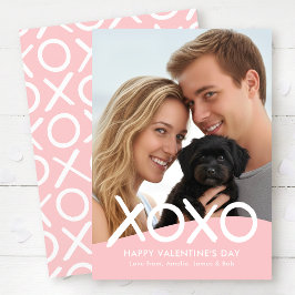 Tarjeta Festiva XOXO Happy Valentine's Day Photo Pink Modern