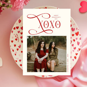 Tarjeta Festiva XOXO Mejores Amigas 2 Fotos Feliz Día de Galentin