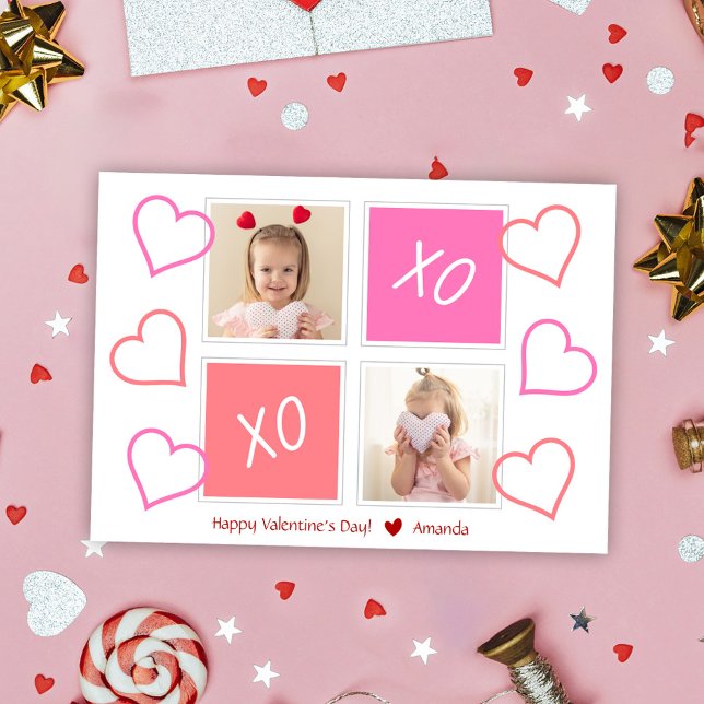 Tarjeta Festiva XOXO niños pequeños foto rosada feliz Día de San V (XOXO Cute Kids Photo Happy Valentine's Day Holiday Card)