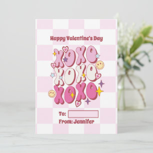 Tarjeta Festiva XOXO Retro Valentine’s Day, Checkered Pattern