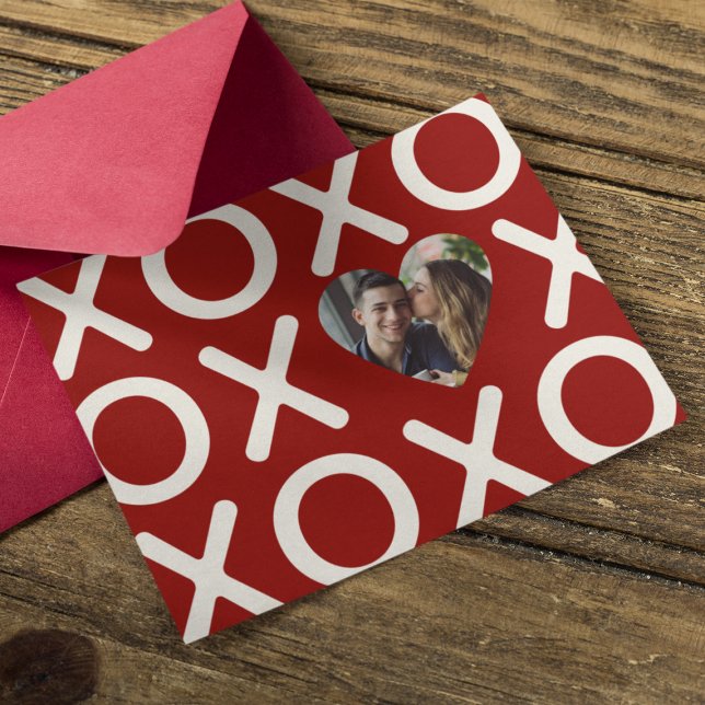 Tarjeta Festiva XOXO Rojo Carmesí Foto Corazón Amor (Subido por el creador)
