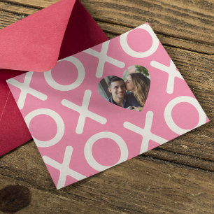 Tarjeta Festiva XOXO Rosa Corazón Foto Amor
