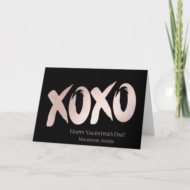 Tarjeta Festiva XOXO Rubor Pink | Día de San Valentín de pincel de (Anverso)