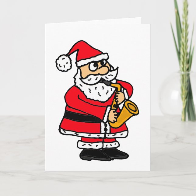 Tarjeta Festiva XX Papá Noel divertido que toca el saxofón (Anverso)