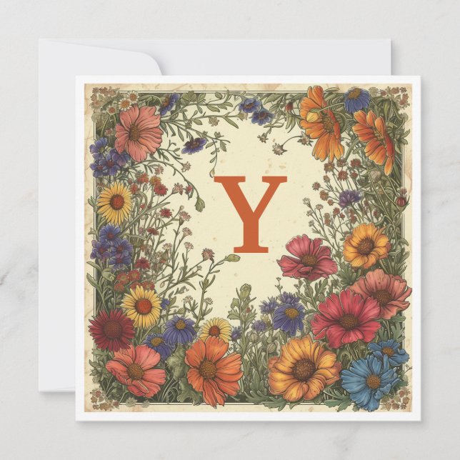 Tarjeta Festiva "Y" Naranja de Trinidad: Bloom y Monograma (Anverso)