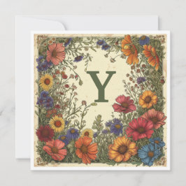 Tarjeta Festiva "Y" Verdigris Green: Bloom y Monograma