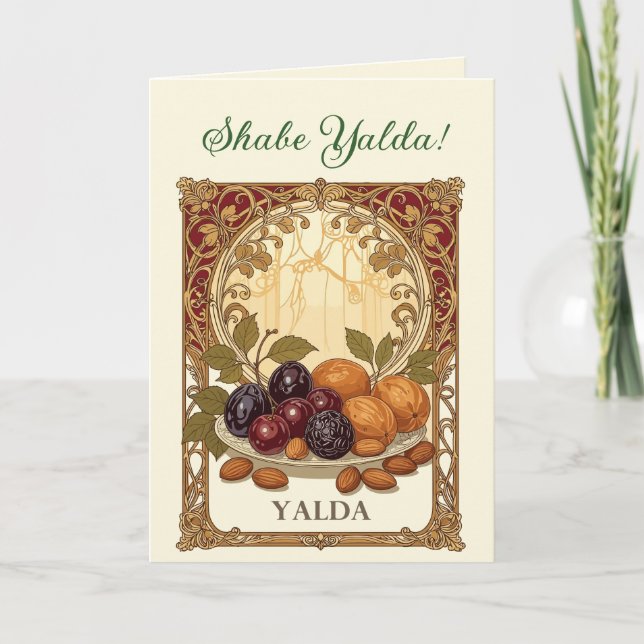 Tarjeta Festiva Yalda Chelle Night Winter Solstice Fruits and Nuts (Anverso)