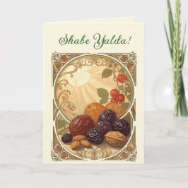 Tarjeta Festiva Yalda Frutas y Nueces Persas Solsticio de Invierno