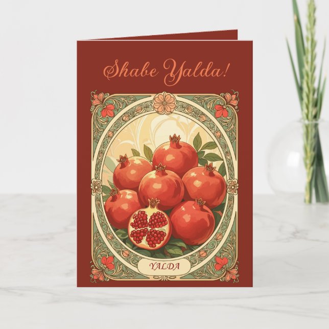 Tarjeta Festiva Yalda Pomegranate The Darkest Night Celebration (Anverso)