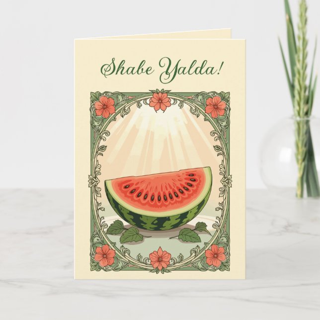 Tarjeta Festiva Yalda Watermelon Persian Winter Solstice  (Anverso)