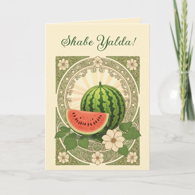 Tarjeta Festiva Yalda Watermelon Persian Winter Solstice Eve (Anverso)