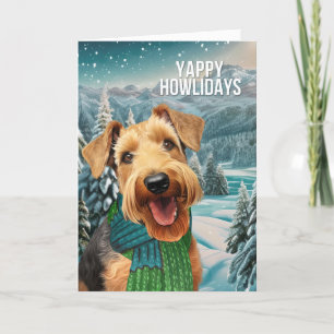Tarjeta Festiva Yappy Howlidays Airedale Terrier con bufanda de in