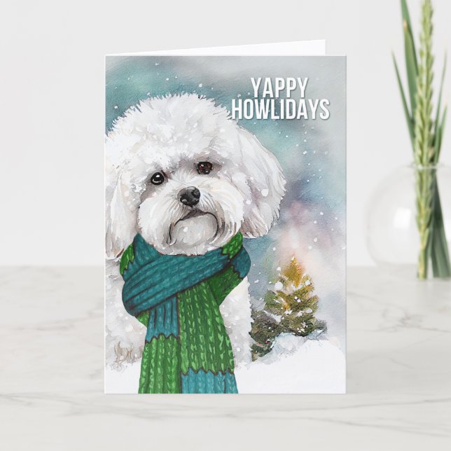 Tarjeta Festiva Yappy Howlidays Bichon Frise Dog Christmas (Anverso)