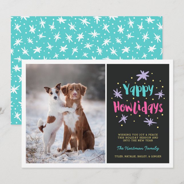 Tarjeta Festiva Yappy Howlidays Dog Navidades Foto Black (Anverso / Reverso)