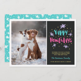 Tarjeta Festiva Yappy Howlidays Dog Navidades Foto Black