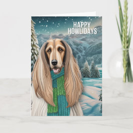 Tarjeta Festiva Yappy Howlidays Hound Dog afgano en estafa de invi
